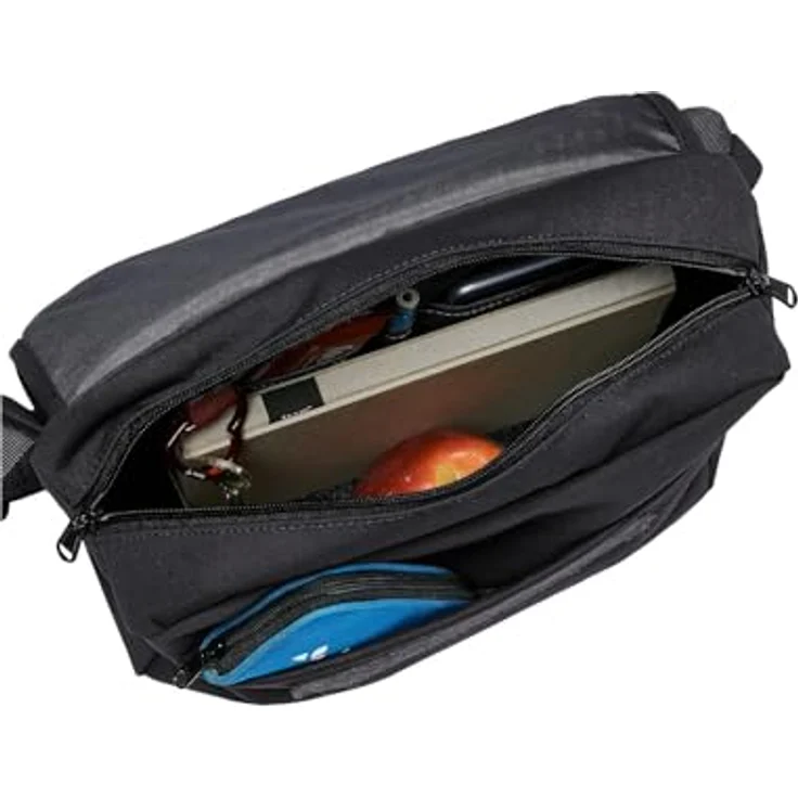 VAUDE Coreway Shoulderbag 6, Umhängetasche aus recycelten PET-Flaschen, schwarz, mit durchdachter Fächeraufteilung und Sicherheitskonzept – Bild 7