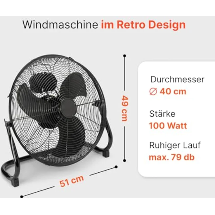 ProfiCare® Windmaschine mit 40 cm Ø | Ventilator verstellbarer Winkel | Bodenventilator 3 Stufen | Ventilator leise aus Metall | Luftkühler | Standlüfter | Raumkühler | PC-VL 3065 WM matt schwarz – Bild 5