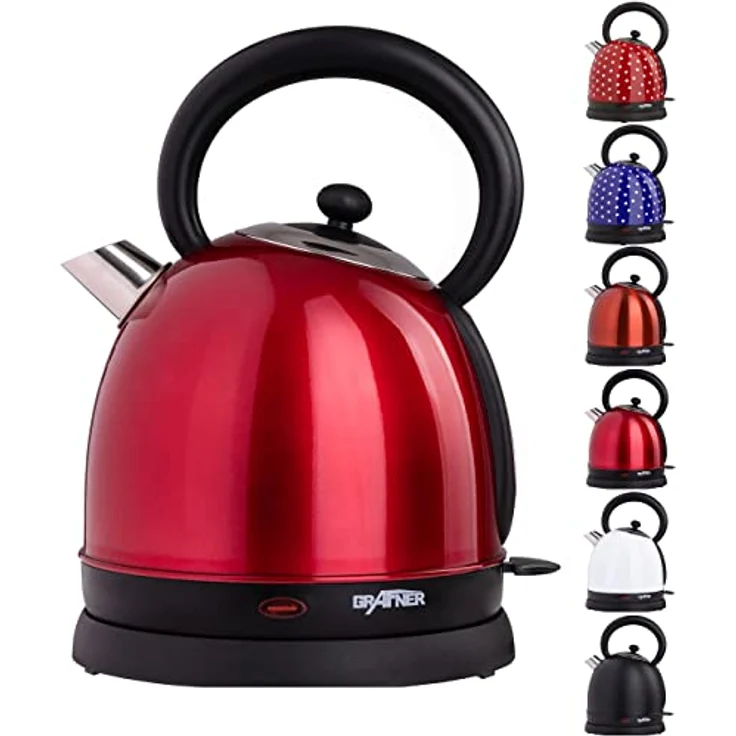 Grafner Retro-Wasserkocher 1,8 Liter, 2200 Watt, ohne Thermometer, Trockengehschutz, mit Cool-Touch Griff, 360 °C-Basis, Edelstahl, rot – Bild 2