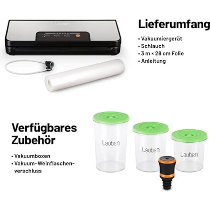 Lauben Vacuum Sealer 60SB Vakuumiergerät Profi für Sous Vide, Folienschneider, Folienrollenspeicher für trockene und feuchte Lebensmittel, inkl. Vakuum Schlauch, Vakuumier Beutel, 3 m Folienrolle – Bild 5