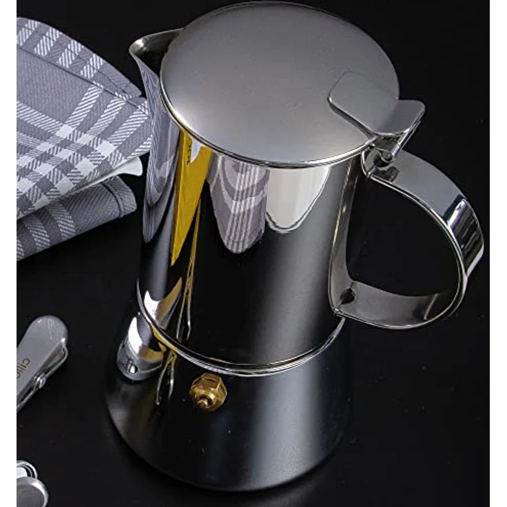 Cilio Espressokocher AIDA mit Planboden , Edelstahl , Für alle Herdarten geeignet , Ø 8 cm, Höhe 15 cm , Spülmaschinengeeignet , Mokkakanne , Espressokocher 2 Tassen , Camping Kaffeekocher – Bild 5