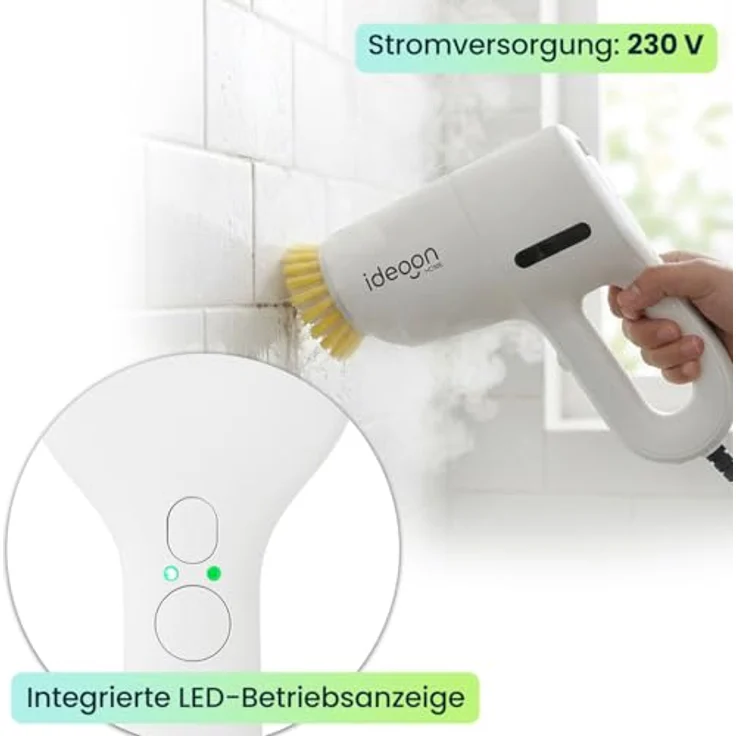 shop'n smile ideoon Dampfreiniger 3in1, 1200W, 100°C Dampftechnologie, 200 ml, beutellos, LED-Betriebsanzeige, 10 Min. Dampfbetrieb, 15 Sek. Aufheizzeit – Bild 6