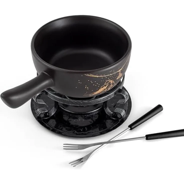 Swissmar F66901 Gruyère Fondue Set 9-teiliges, Keramik/Edelstahl, 2.65L, Fondue-Set für Fleisch, Käse und Schokolade, für 4 Personen, Geschenkset – Bild 2