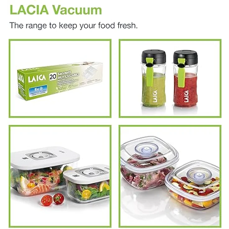 LAICA VT3119 Vakuumiergerät für Lebensmittel, automatisch, 12 l-min, Doppeldichtung, 1 Rolle Vakuumbeutel im Lieferumfang enthalten, Verwendung mit Behälter. – Bild 10
