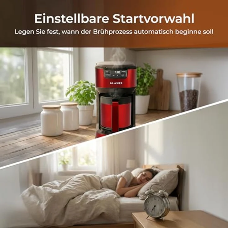 KLAMER Filterkaffeemaschine mit Thermoskanne, 1,25L für bis zu 10 Tassen, Startzeitvorwahl & Tropf-Stopp, 1000 Watt, Edelstahl – Bild 4