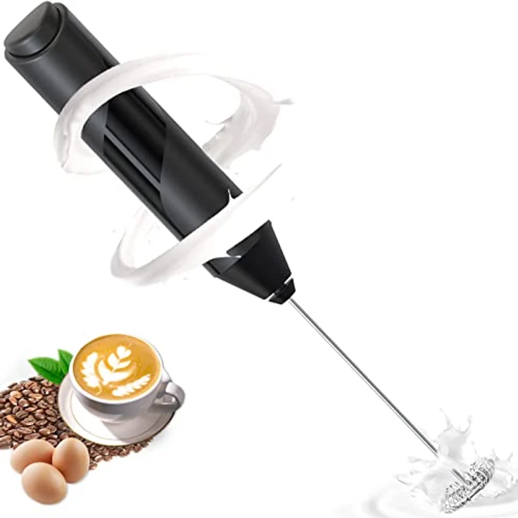 EBUYFIRE Elektrischer Milchaufschäumer, tragbarer, batteriebetriebener Milchschäumer mit Edelstahl Schneebesen für Lattes, Kaffee, Cappuccino, heiße Schokolade, Schwarz – Bild 1