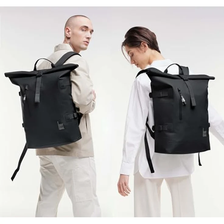 Got Bag Daypack Rucksack ROLLTOP 2.0, nachhaltiger Rucksack aus recyceltem Meeresplastik, wasserdicht, erweiterbar auf 66 cm, mit 15-Zoll-Laptopsleeve, schwarz – Bild 6