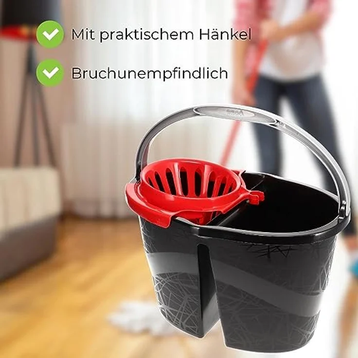 Bama Spa Wischeimer 18 L Putzeimer Zweikammer Doppel Wasser Eimer mit Presse Auswringer – Bild 3