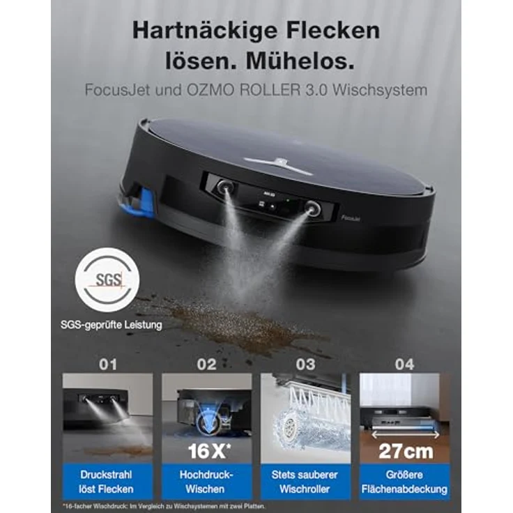 ECOVACS X12 OMNICYCLONE Saugroboter mit Wischfunktion, 22.000 Pa, FocusJet-System, OZMO ROLLER 3.0, PureCyclone 2.0, Silberschwarz – Bild 2