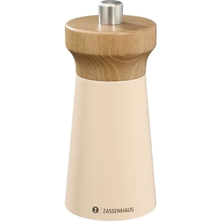 Zassenhaus Pfeffermühle WESTERLAND sand | lackiertes Buchenholz | Mühlenkopf aus Buchenholz | mit stufenlos verstellbarem Hochleistungs-Keramikmahlwerk | Gewürzmühle für Pfeffer | 12 cm, Ø 5,4 cm – Bild 1