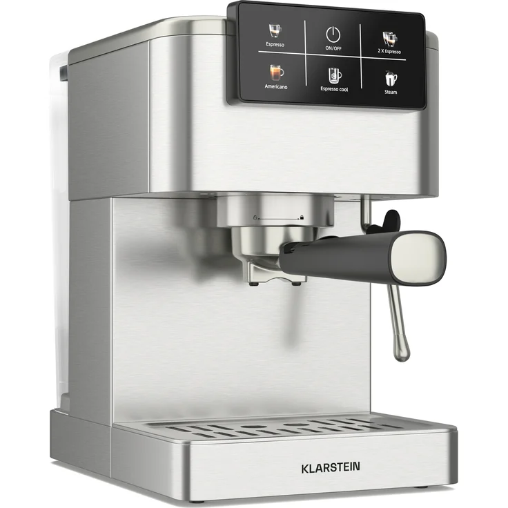 Klarstein SteelPresso Touch Siebträgermaschine – 20-Bar, 1350 W, Edelstahl, 1,5-L-Wassertank, Touch-Display, Integrierter Milchaufschäumer, Kompaktes Design, Kaffeemaschine – Bild 1