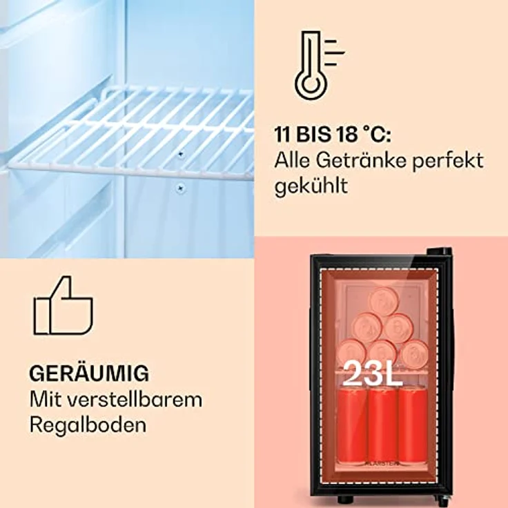 Klarstein Mini Kühlschrank 23 Liter mit Glastür, leise, verstellbare Ablagen, ideal für Getränke, Snacks & Kosmetik – Bild 4