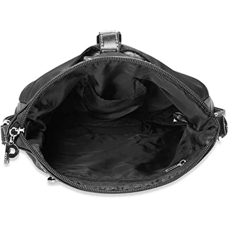 Picard Beuteltasche Sonja, kleine Crossbody Bag aus schimmerndem Nylon, Schwarz, mit verstellbarem Schultergurt und Lederoptik-Riemchen – Bild 6