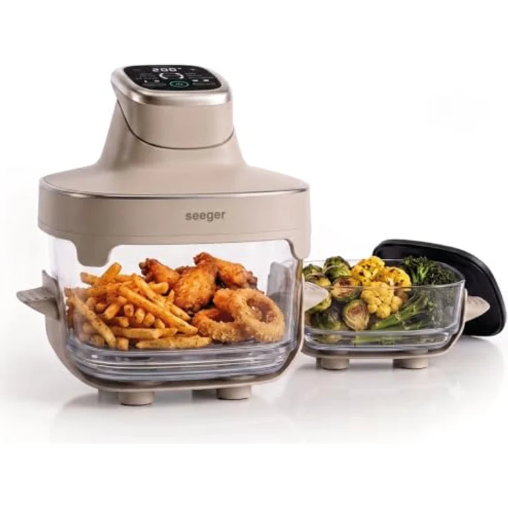 Seeger ClearFry Glas Heißluftfritteuse, 6 Zubereitungsfunktionen, PFAS-frei, 2 Glasbehälter (4,5 L + 2,5 L), Temperatur von 60°C bis 200°C – Bild 1