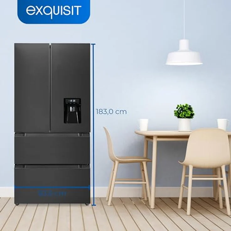 Exquisit FD490-160-WS-200E French-Door-Kühlschrank, freistehend, inoxlook-az, Wasserspender, Wassertank, Breite 83.6 cm – Bild 6