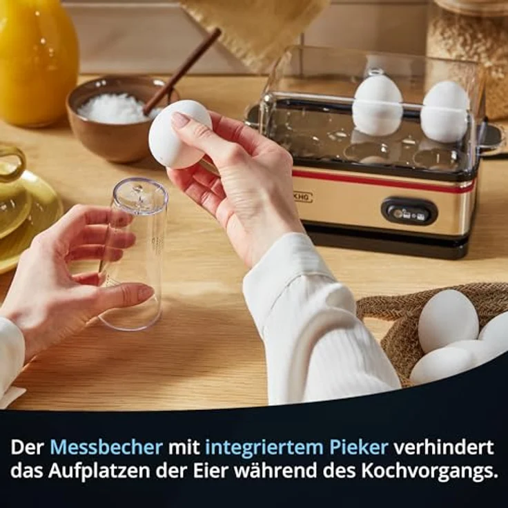 KHG Eierkocher EK-600SE, Edelstahl 6 Eier mit Warmhaltefunktion, Retro-Design, 400 Watt, Alarmfunktion und Messbecher – Bild 4