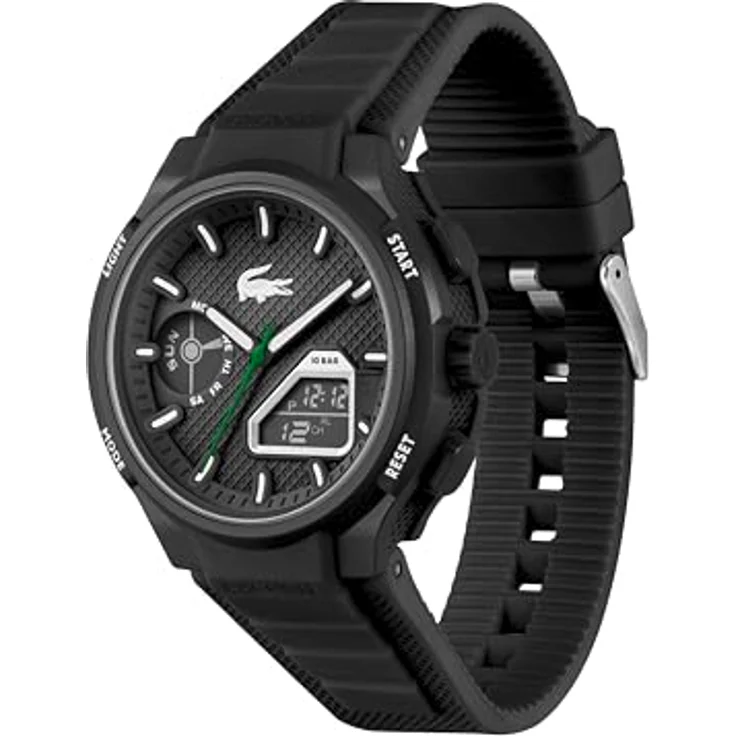Lacoste LC33 Analoge-Digitale Multifunktions-Quarzuhr für Herren, 44 mm, Schwarzes Silikonarmband, 10ATM Wasserdicht, Chronograph und Wecker – Bild 3