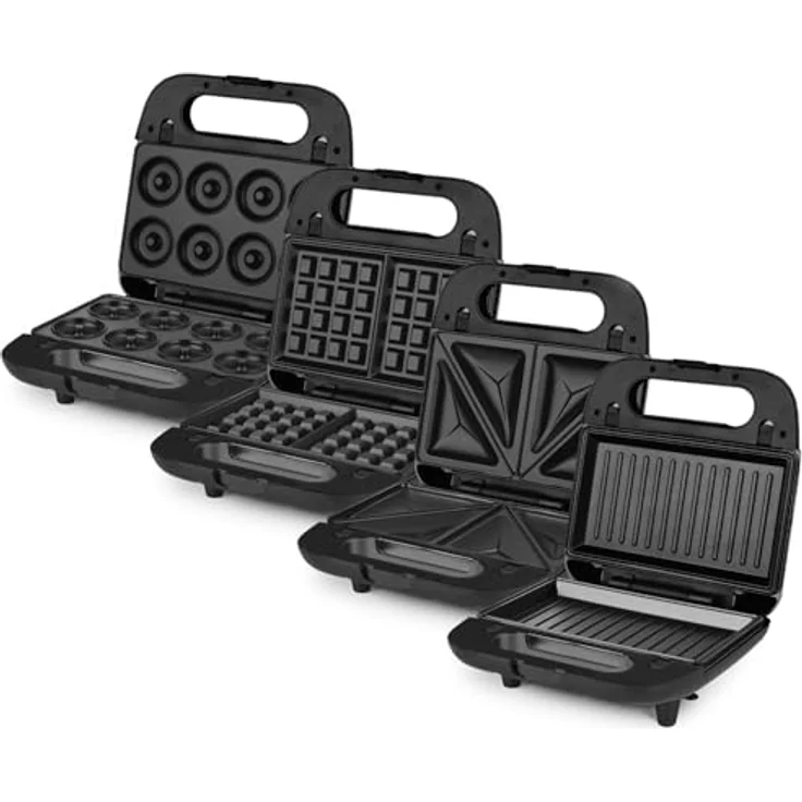 H.Koenig Wëasy Sandwichmaker JOY600, 4 in 1 Multifunktionsgerät mit austauschbaren Platten, Antihaftbeschichtung, 750W, für Waffeln, Donuts, Paninis und Grillgerichte – Bild 1