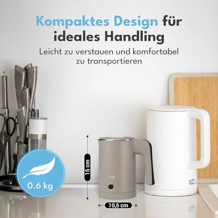 Lebenlang Reise-Wasserkocher Mini, 600W, kompakt und BPA-frei, schwarz & weiß, Edelstahlgehäuse, energiesparend, schnelle Aufheizzeit – Bild 2