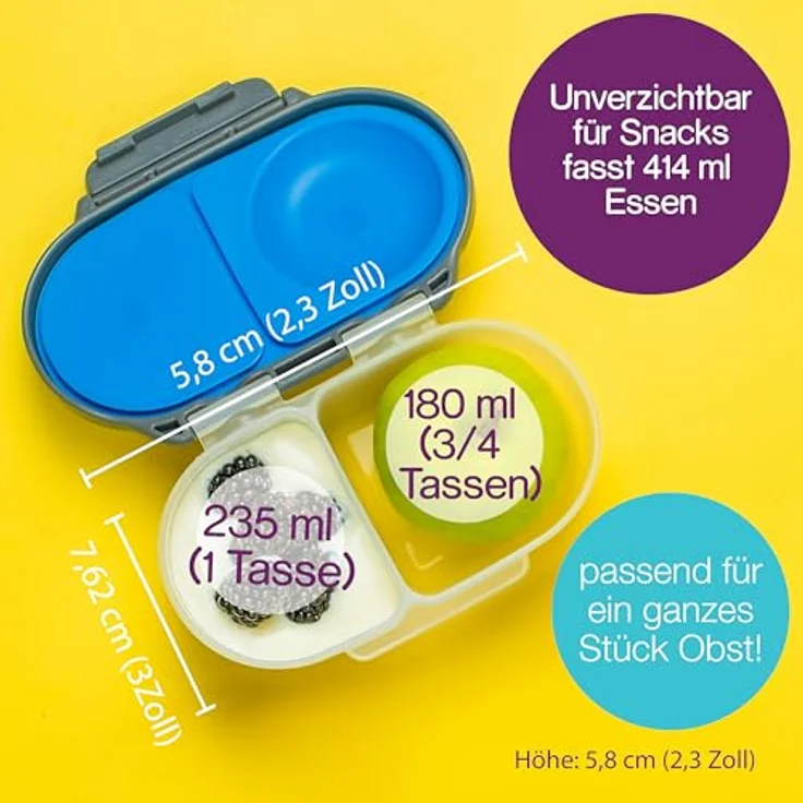 B.Box Snackbox Midnight, Auslaufsichere Lunchbox mit zwei Fächern, Blau – Bild 4