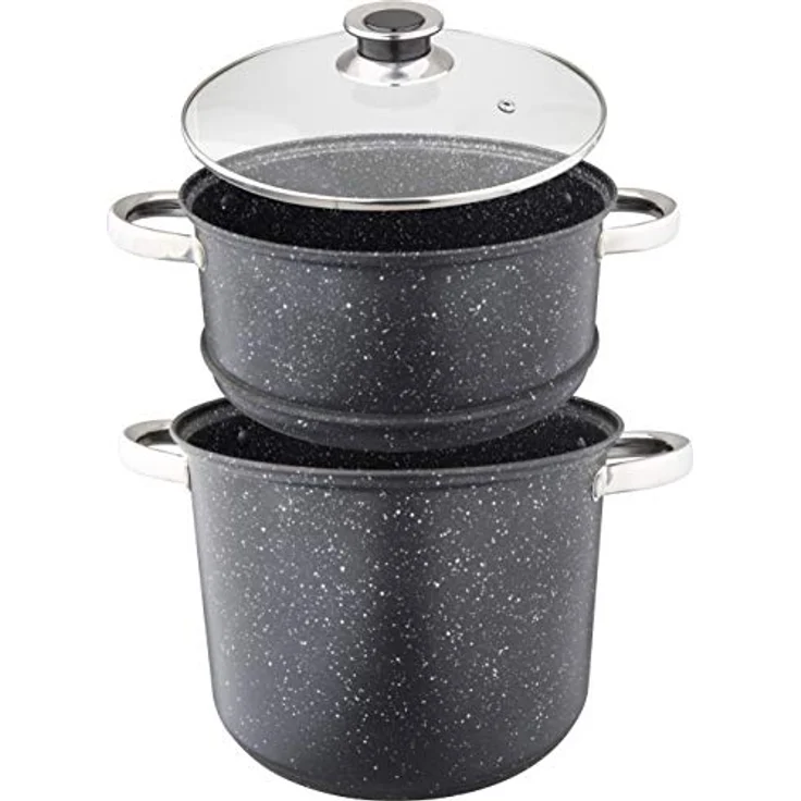 Kamberg – 0008122 – Couscoustopf/Dampfgarer/Kochtopf  (3‑in‑1) – Durchmesser 24 cm – 8 Liter – Hochwertiger Edelstahl – Für alle Herdarten, auch Induktion – Beschichtung in Steinoptik – PFOA‑frei – Bild 2