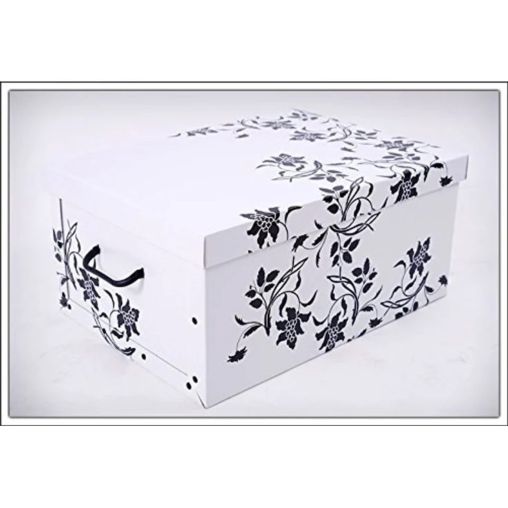 3er Set Aufbewahrungsbox je 51 x 37 cm mit Deckel - Blumenmuster - Stapelbox aus Pappe mit Griffen - Organizer Storage Box Allzweck Spielzeug Kiste Geschenk Karton Barock Design stapelbar – Bild 2
