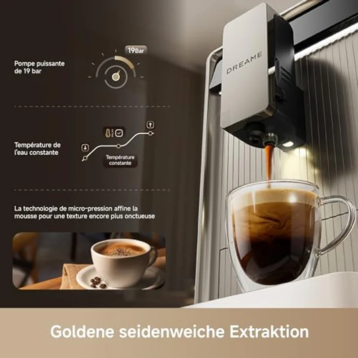 Dreame Ecceluxe Slim FCM30 Espressomaschine, kompakte Größe, Ein-Knopf-Touchscreen, fünf Kaffeespezialitäten, automatische Reinigung – Bild 7