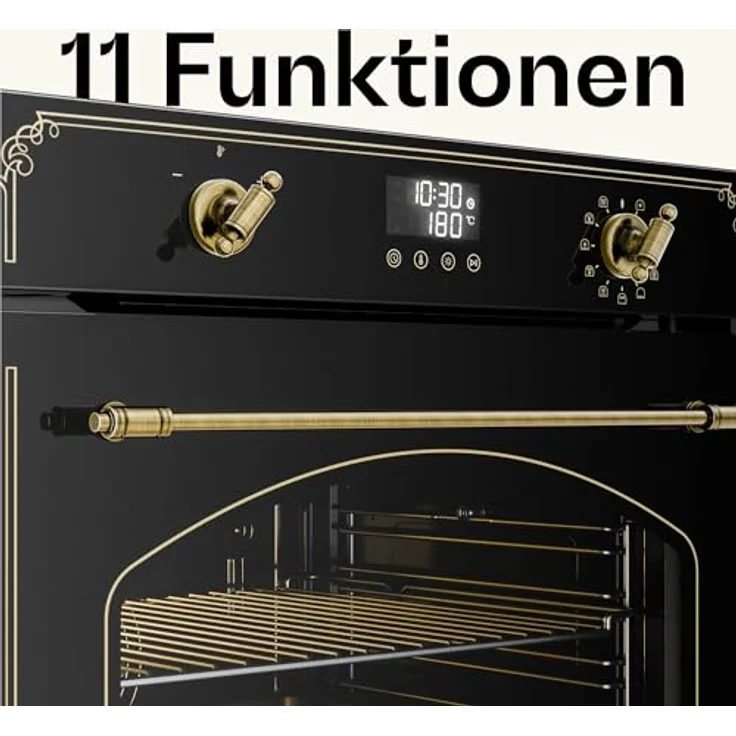 Klarstein Victoria Pyro Einbaubackofen 60 cm, 76L, 11 Funktionen, Energieklasse A, Retro Design, Pyrolyse, Schwarz – Bild 3