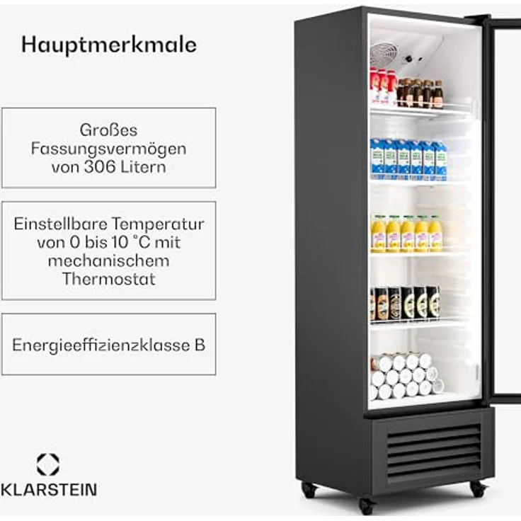 Klarstein GrandCooler HEA-GCoolerBK-306L, 306 Liter Getränkekühlschrank mit doppelt verglaster Tür, schwarz, energieeffizient, verstellbare Regale, LED-Beleuchtung – Bild 2