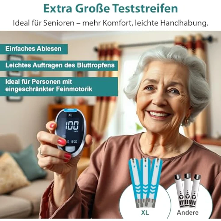 GlucoCheck XL Blutzuckermessgerät (mg/dl) zur Selbstkontrolle des Blutzuckers bei Diabetes – Bild 3