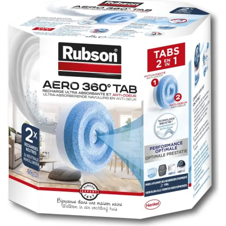 Rubson Aero 360, Luftentfeuchter Nachfüllung, 2 Stück, für effektive Feuchtigkeitsregulierung