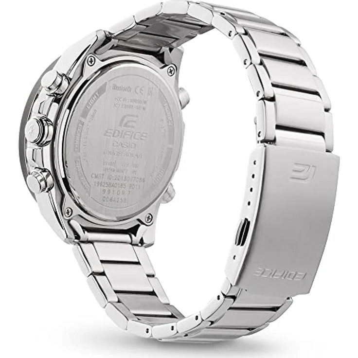 Casio ECB-10DB-1A9EF, Analog-Digital-Chronograph mit silbernem Edelstahlband, Bluetooth, Stoppuhr, Weltzeit und Wasserdichtigkeit bis 10 bar, schwarz-silberner Zifferblattfarbe – Bild 2