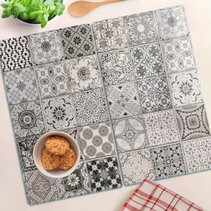 Tulup Schneidbrett Glas 2x30x52 cm, hitzebeständig, lebensmittelecht, gehärtetes Glas, rutschfest mit Silikonfüßen, antibakteriell, 2 Stück – Bild 4
