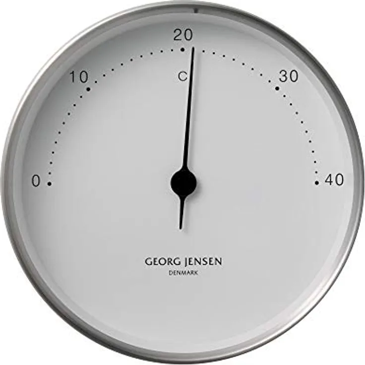 Georg Jensen Koppel Thermometer 10 cm, Edelstahl mit weißem Ziffernblatt