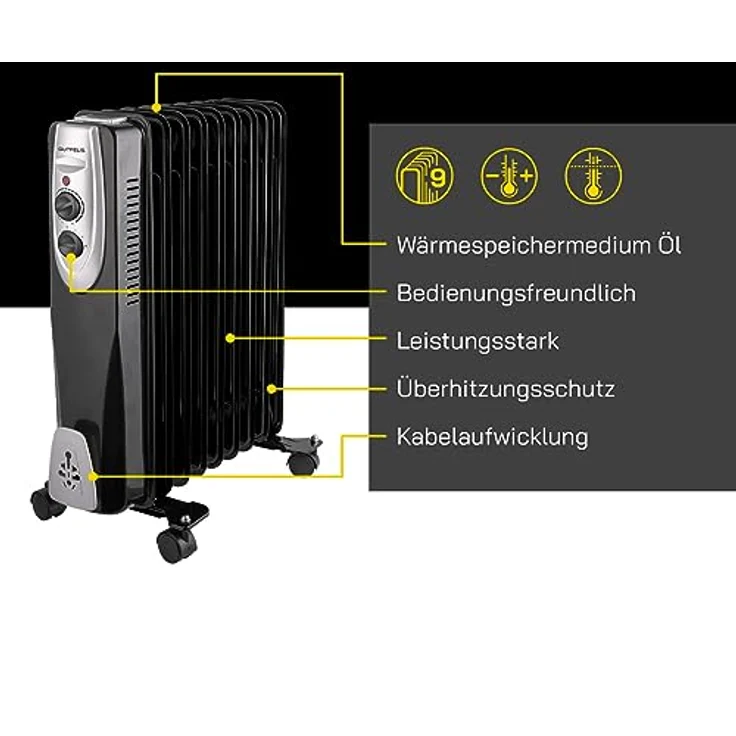 Gutfels HR 32009 sw Radiator, 2000 Watt, schwarz, Radiator – Bild 4