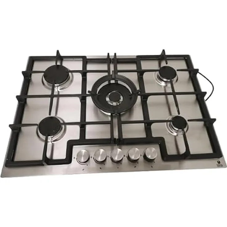 Gasline GAG75INX Gaskochfeld 75cm Edelstahl, 5 Brenner, LPG/ERGAS, schwarzer Topfträger