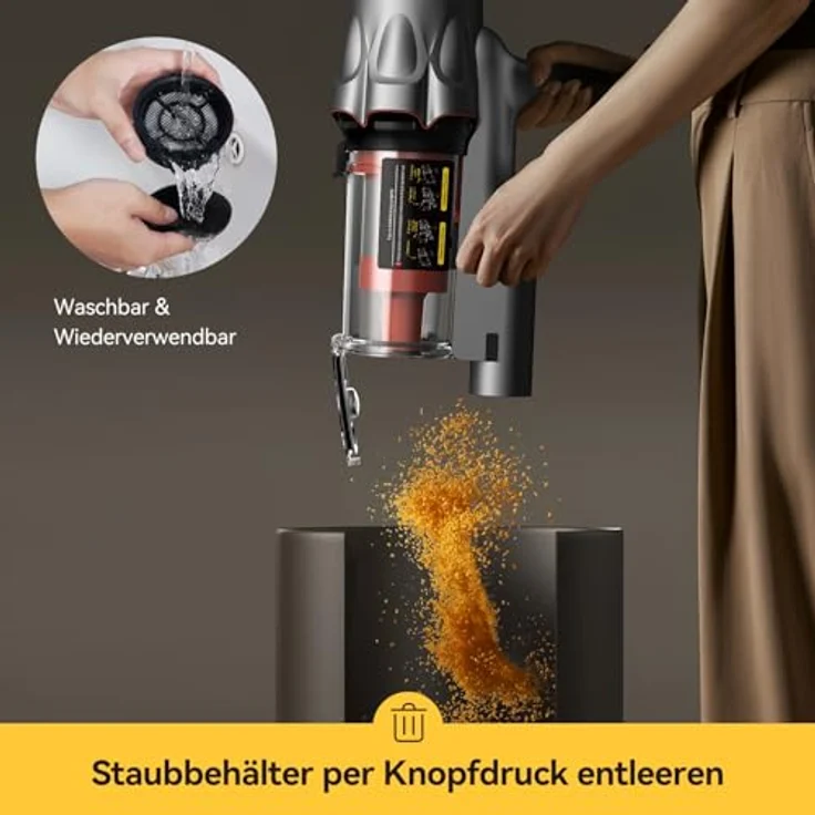 "Deerma Hand-und Stielstaubsauger DEM-T30W Akku-Staubsauger, 240 W - Mit optischem Stauberkennungssystem, grüner Staubreflektorleuchte und 9-Kegel-Zyklonkanal" – Bild 6