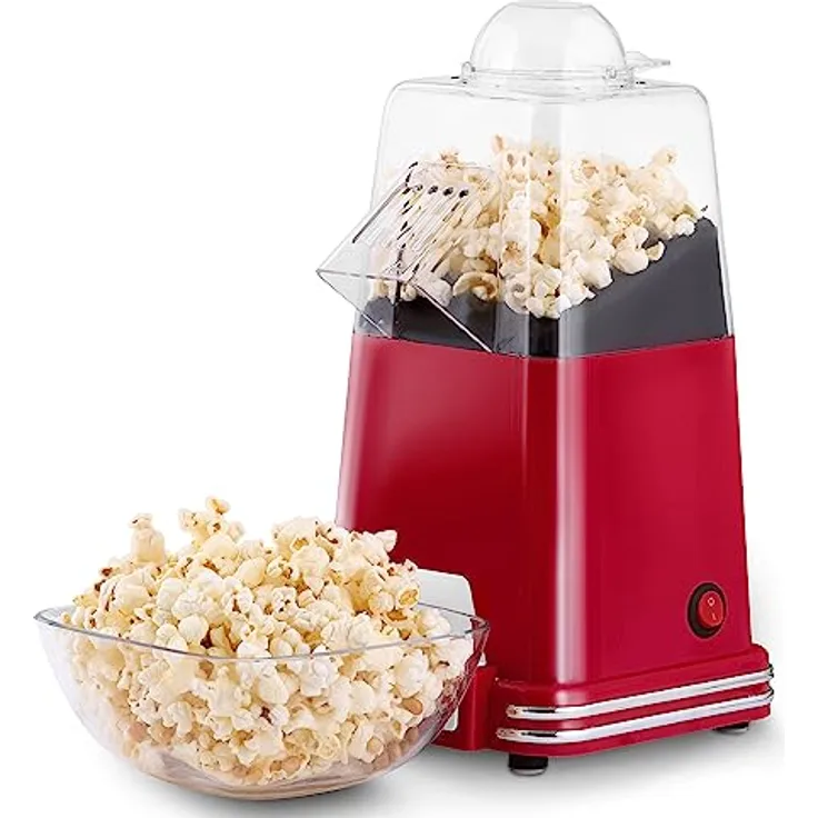 HEINRICHS Popcornmaschine, Popcorn Maker ohne Fett & Öl, Heißluft Popcorn, schnelle und einfache Zubereitung, leichte Reinigung, gesunder Snack mit Zucker oder Salz, inkl. Messlöffel, 1100W Heinrich´s