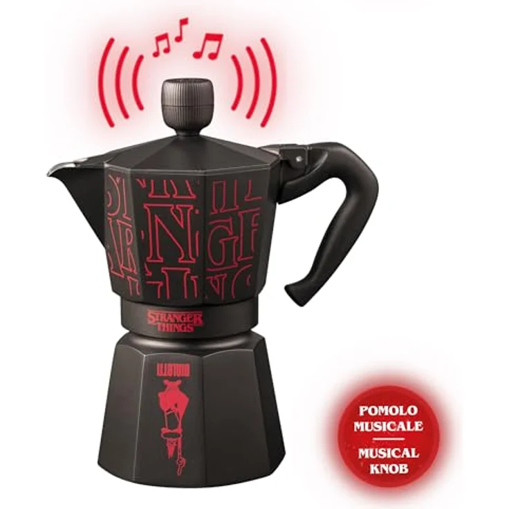 Bialetti Espressokanne Stranger Things, 6 Tassen, Edelstahl, Schwarz / Rot, mit Easy-Clean Sicherheitsventil – Bild 4