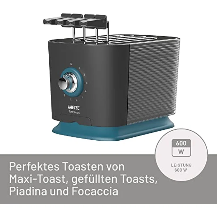 Imetec TostaMaxi 2-Schlitz-Toaster, 600W, 10 Bräunungsstufen, Timer mit automatische Abschaltung, silber, schwarz – Bild 3