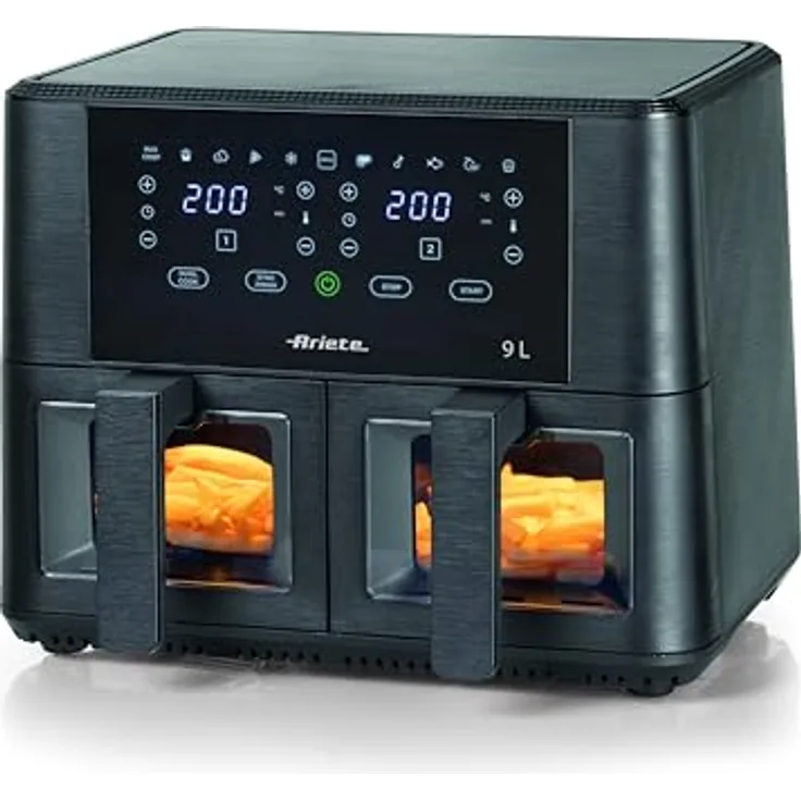 Ariete 4631 Doppel-Luftfritteuse 9 l, 2400 W, 11 Programme, bis zu 3,6 kg, Temperatur bis zu 200 °C, Doppelkorb, Schwarz