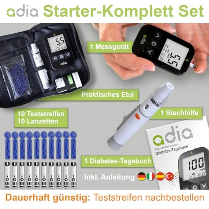 adia Blutzuckermessgerät Set inkl. 10 Teststreifen, mmol-l – Bild 2