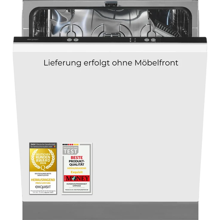 Exquisit EGSP1014-E-450D, 60 cm Einbau-Geschirrspüler mit 14 Maßgedecken, Energieklasse D, 49 dB, 11,9 l Eco, 6 Programme, Aquastop, Startzeitvorwahl, höhenverstellbar, schwarz