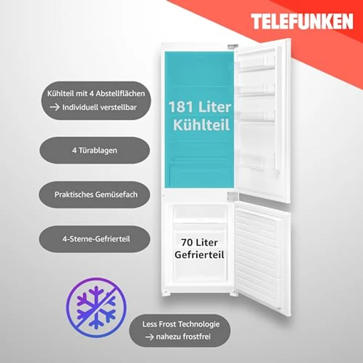 Telefunken Einbau-Kühl-Gefrierkombination | 178cm Nische | 251 Liter | Less Frost, Stilvolles Design und optimale Organisation – Bild 3