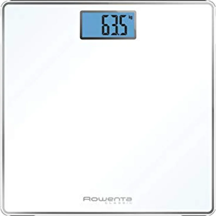 Rowenta BS1501 Classic Digitale Personenwaage aus gehärtetem Glas, 31 x 31 cm, max. 160 kg, ultradünn, Präzisionsgrad je 100 g, intelligente Funktionen, breites Display, inklusive Batterien – Bild 1
