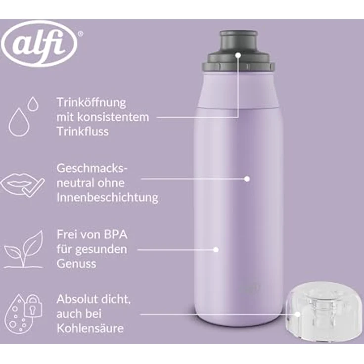 Alfi ELEMENT BOTTLE, Edelstahl Trinkflasche 0,6l mit Free-Flow Trinksystem, spülmaschinenfest, mattiert – Bild 3