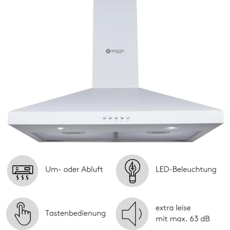 Wiggo Dunstabzugshaube 60cm I Wandhaube für Abluft oder Umluft Dunstabzug 300m³/h mit LED-Beleuchtung & 3 Leistungsstufen I Wandhaube inkl. Fettfilter & 2x Kohlefilter I Abzugshaube Weiß – Bild 2