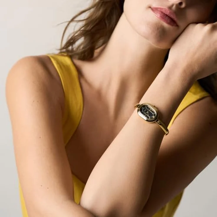 Fossil Sloan Uhr für Damen, Quarz-Dreizeigerwerk, ovales goldfarbenes Edelstahlgehäuse mit Perlmuttzifferblatt, Edelstahlarmband, wasserdicht bis 50 m – Bild 2