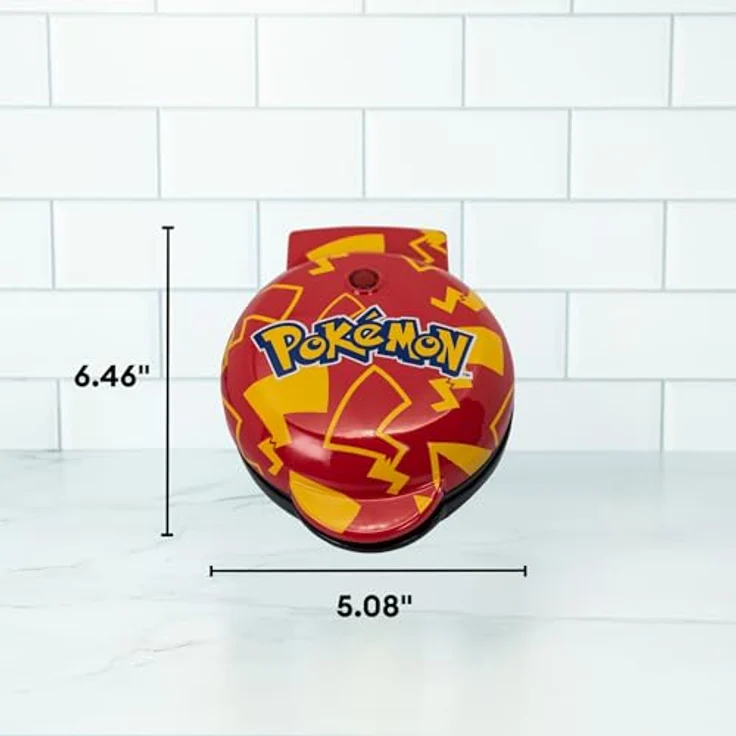 Mad Monkey Pokémon Mini-Waffeleisen Pikachu, offiziell lizenziert mit Thermostat für gleichmäßige Bräunung und Dual-Leuchte – Bild 3