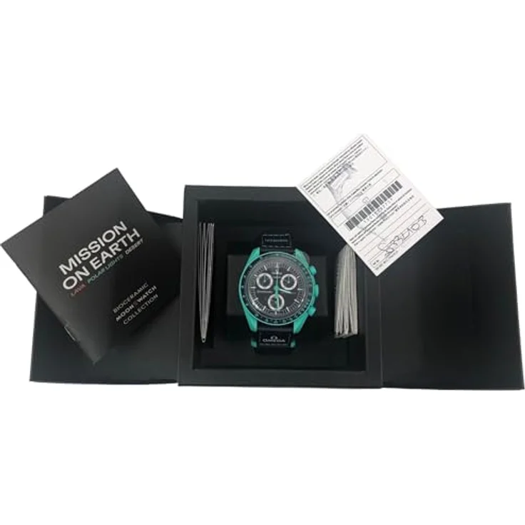 Swatch Chronograph Swatch Omega Moonswatch Mission on Earth Polar Lights SO33L103, Armbanduhr mit türkisem Bioceramic Gehäuse und Glitzerpunkten auf dem Zifferblatt – Bild 2